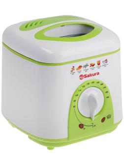 Фритюрница Sakura SA-7654GR, 950 Вт, 750 мл, антипригарное покрытие, фильтр, бело-салатовая