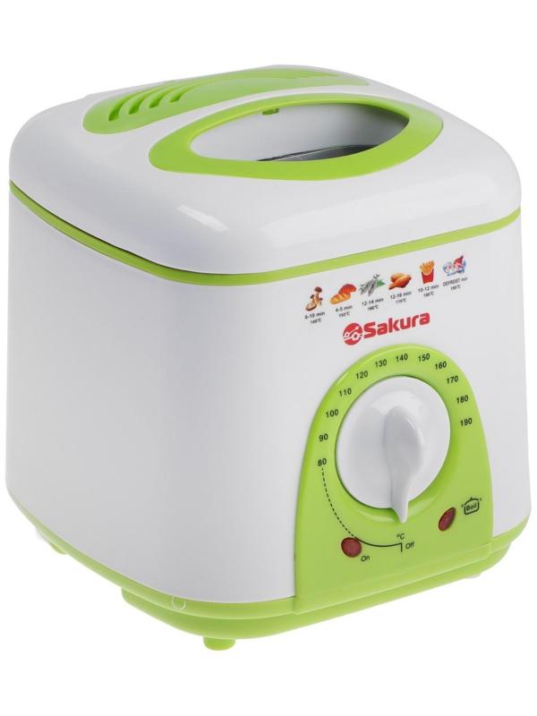 Фритюрница Sakura SA-7654GR, 950 Вт, 750 мл, антипригарное покрытие, фильтр, бело-салатовая