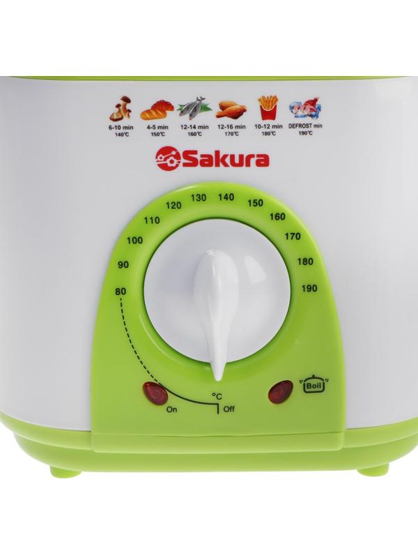 Фритюрница Sakura SA-7654GR, 950 Вт, 750 мл, антипригарное покрытие, фильтр, бело-салатовая