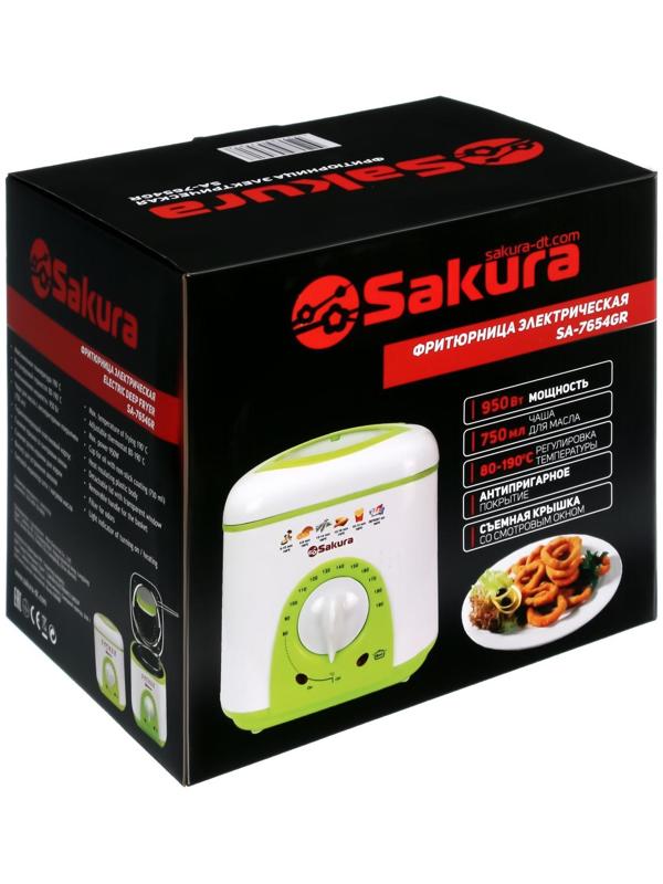 Фритюрница Sakura SA-7654GR, 950 Вт, 750 мл, антипригарное покрытие, фильтр, бело-салатовая