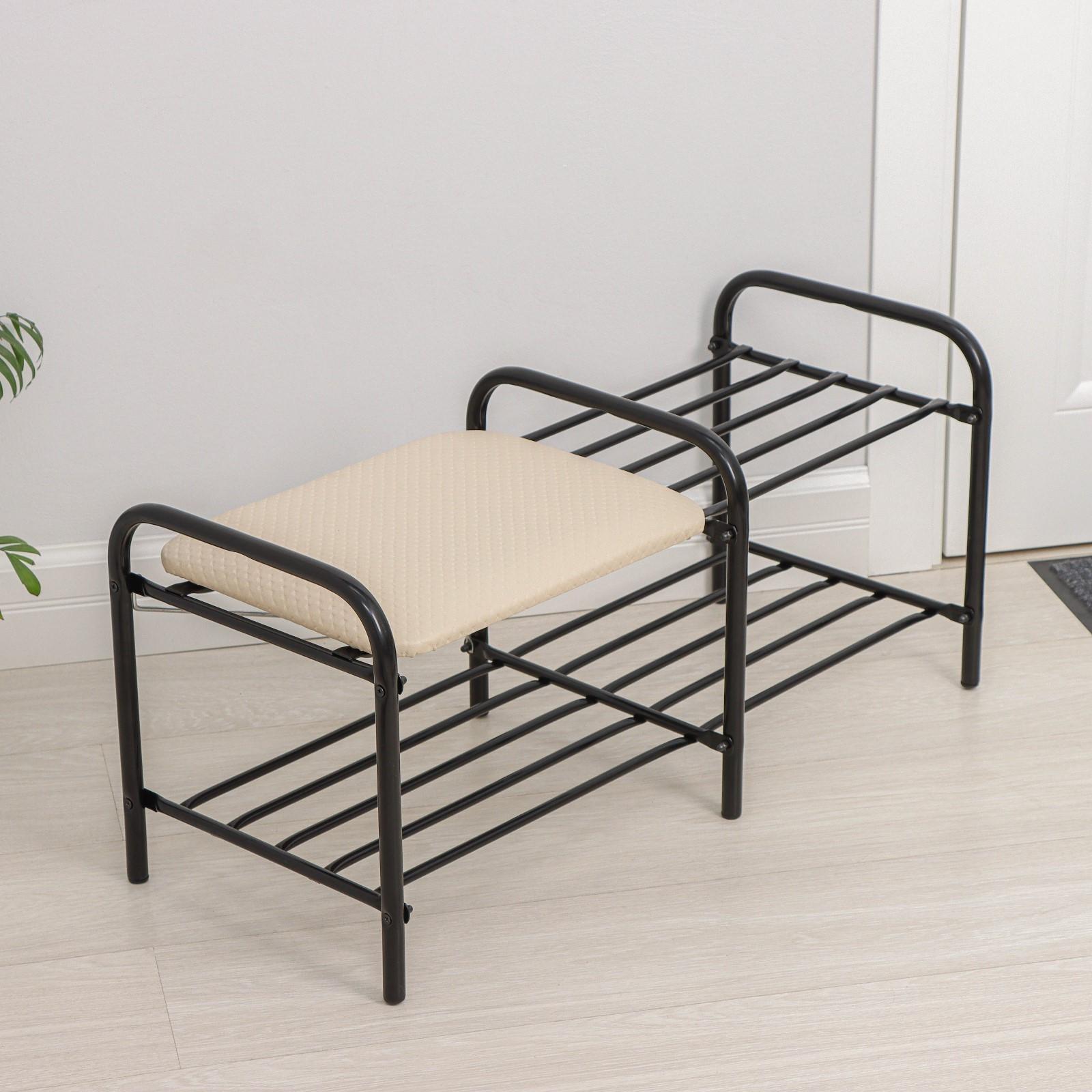 Этажерка для обуви с сиденьем «Люкс», 2 яруса, 79×33×36 см, цвет чёрный