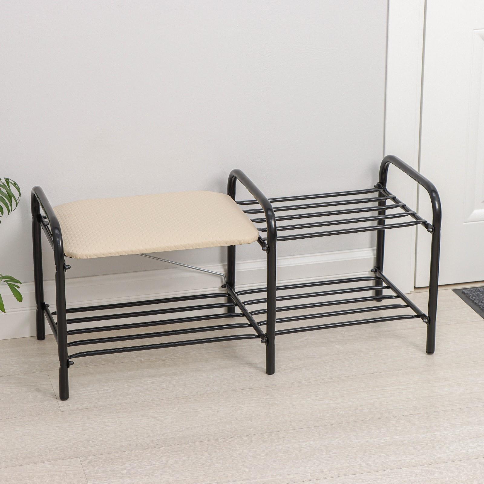 Этажерка для обуви с сиденьем «Люкс», 2 яруса, 79×33×36 см, цвет чёрный