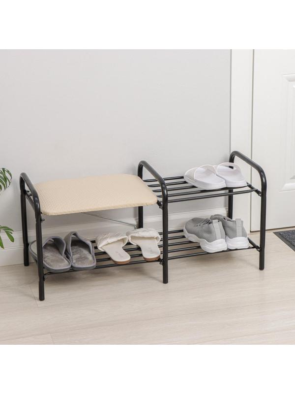 Этажерка для обуви с сиденьем «Люкс», 2 яруса, 79×33×36 см, цвет чёрный