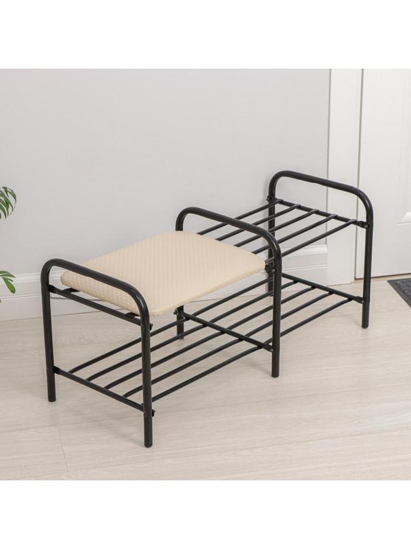 Этажерка для обуви с сиденьем «Люкс», 2 яруса, 79×33×36 см, цвет чёрный