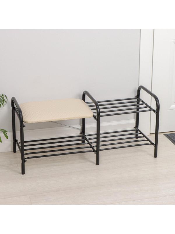 Этажерка для обуви с сиденьем «Люкс», 2 яруса, 79×33×36 см, цвет чёрный