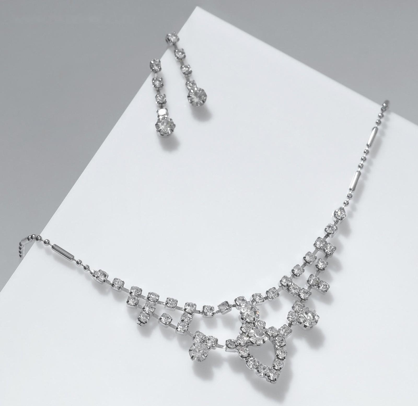 Набор 2 предмета: серьги, колье Wedding, цвет белый в серебре, 45см