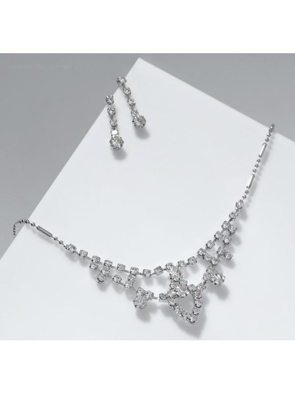 Набор 2 предмета: серьги, колье Wedding, цвет белый в серебре, 45см