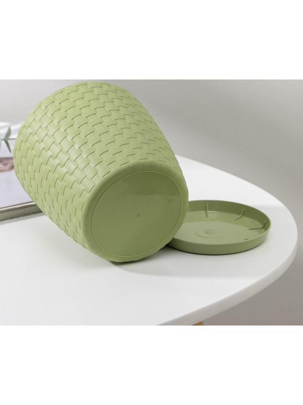 Горшок для цветов с поддоном «Ротанг», 1,2 л, цвет оливковый