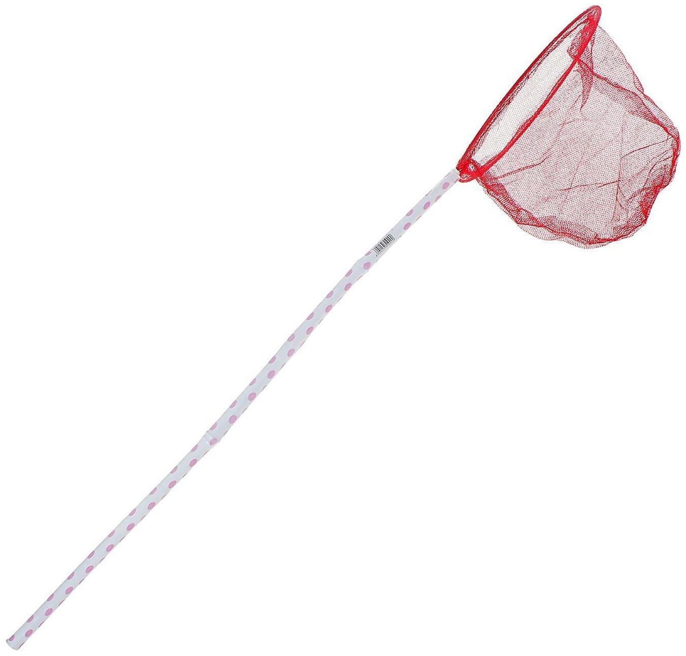 Сачок детский бамбуковая ручка 50 см в горох, диаметр: 20 см, цвета МИКС