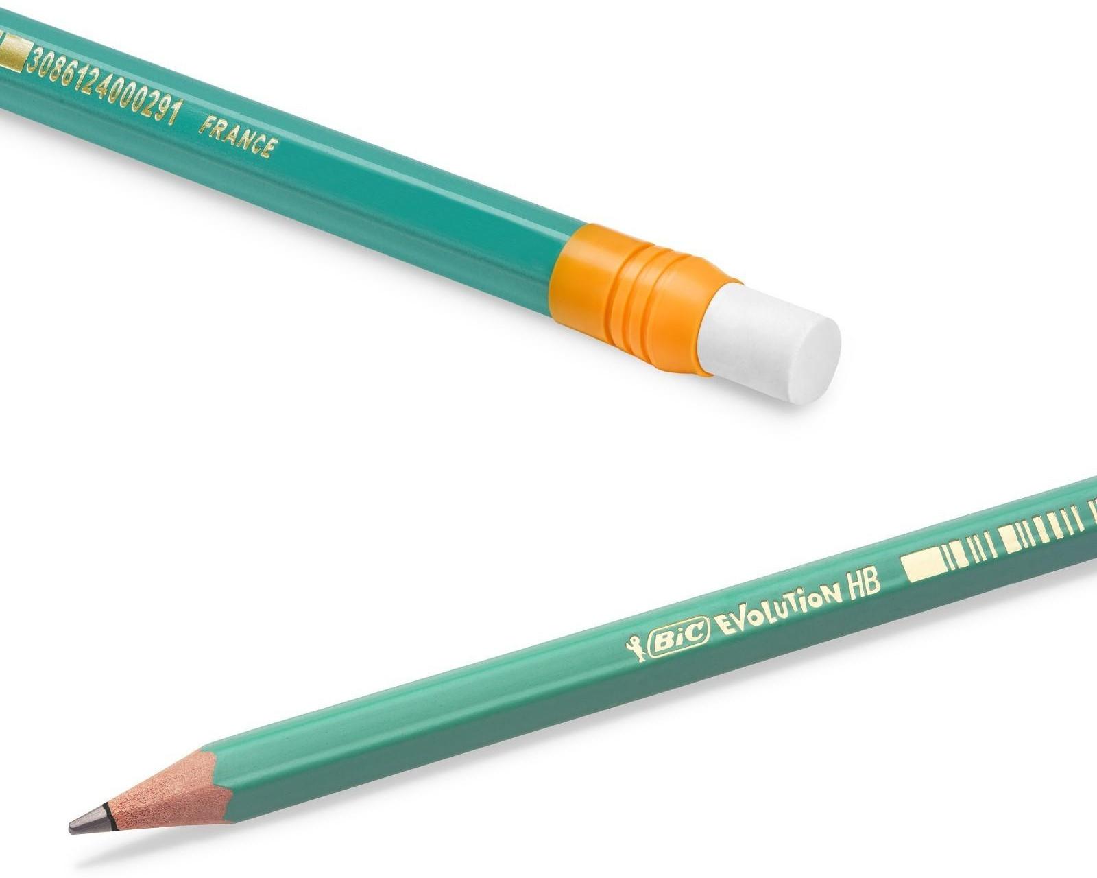 Карандаш чернографитный (простой) НВ, BIC Evolution, заточенный, пластиковый, c ластиком, шестигранный, зеленый корпус