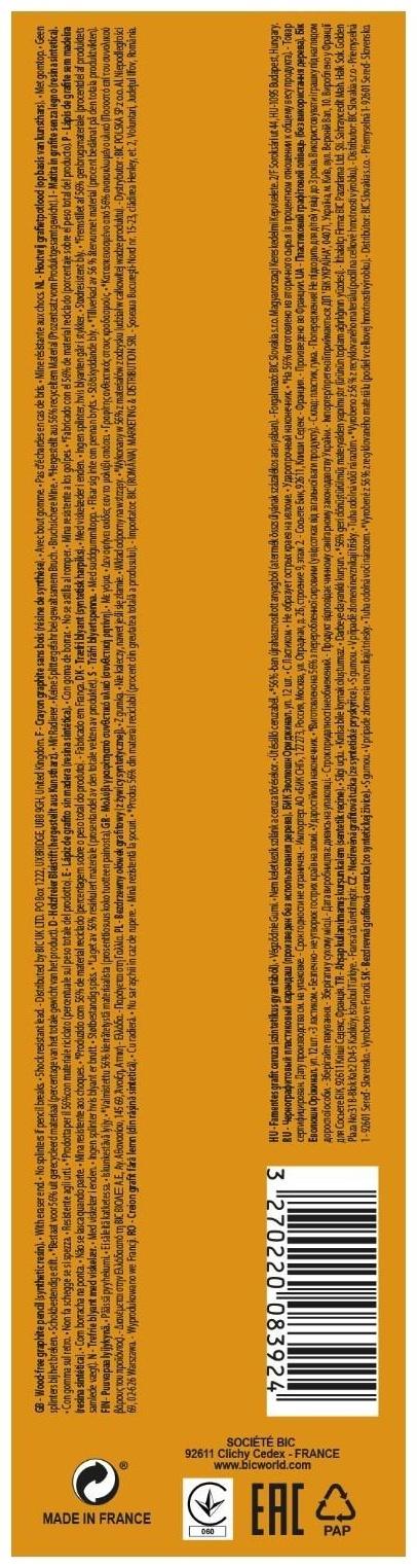 Карандаш чернографитный (простой) НВ, BIC Evolution, заточенный, пластиковый, c ластиком, шестигранный, зеленый корпус