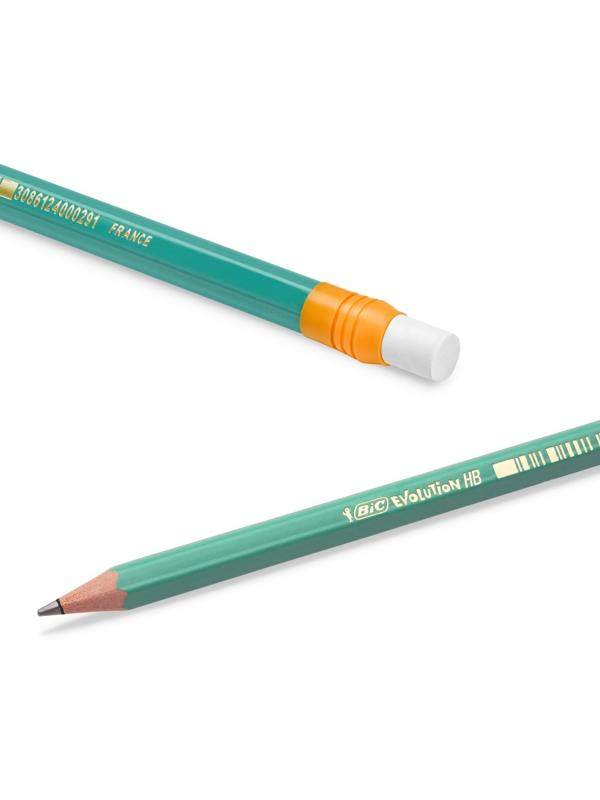 Карандаш чернографитный (простой) НВ, BIC Evolution, заточенный, пластиковый, c ластиком, шестигранный, зеленый корпус