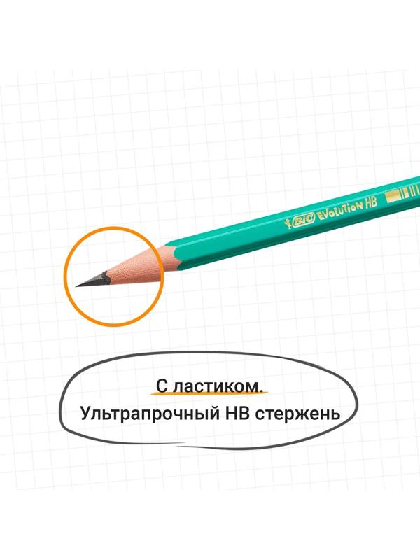 Карандаш чернографитный (простой) НВ, BIC Evolution, заточенный, пластиковый, c ластиком, шестигранный, зеленый корпус