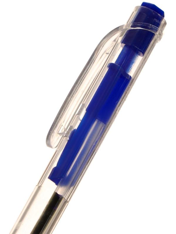 Ручка шариковая автоматическая, 0.5 мм, стержень синий, прозрачный корпус, с рифлёным держателем