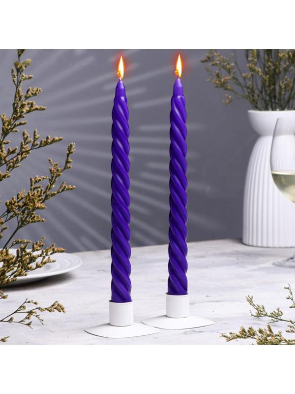 Набор свечей витых, 2,2х 25 см, 2 штуки, фиолетовый