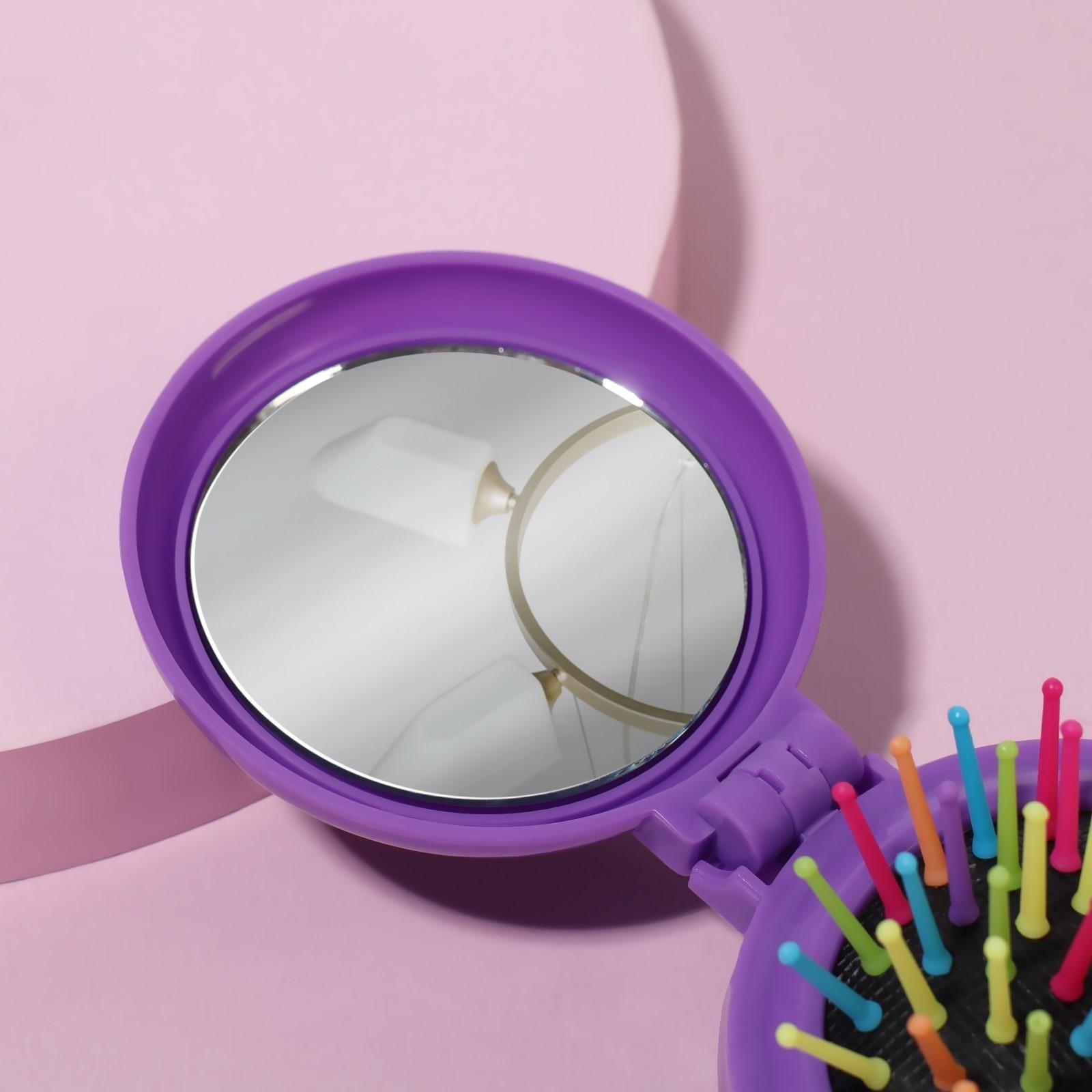 Расчёска массажная, складная, с зеркалом, d = 6 см, цвет МИКС