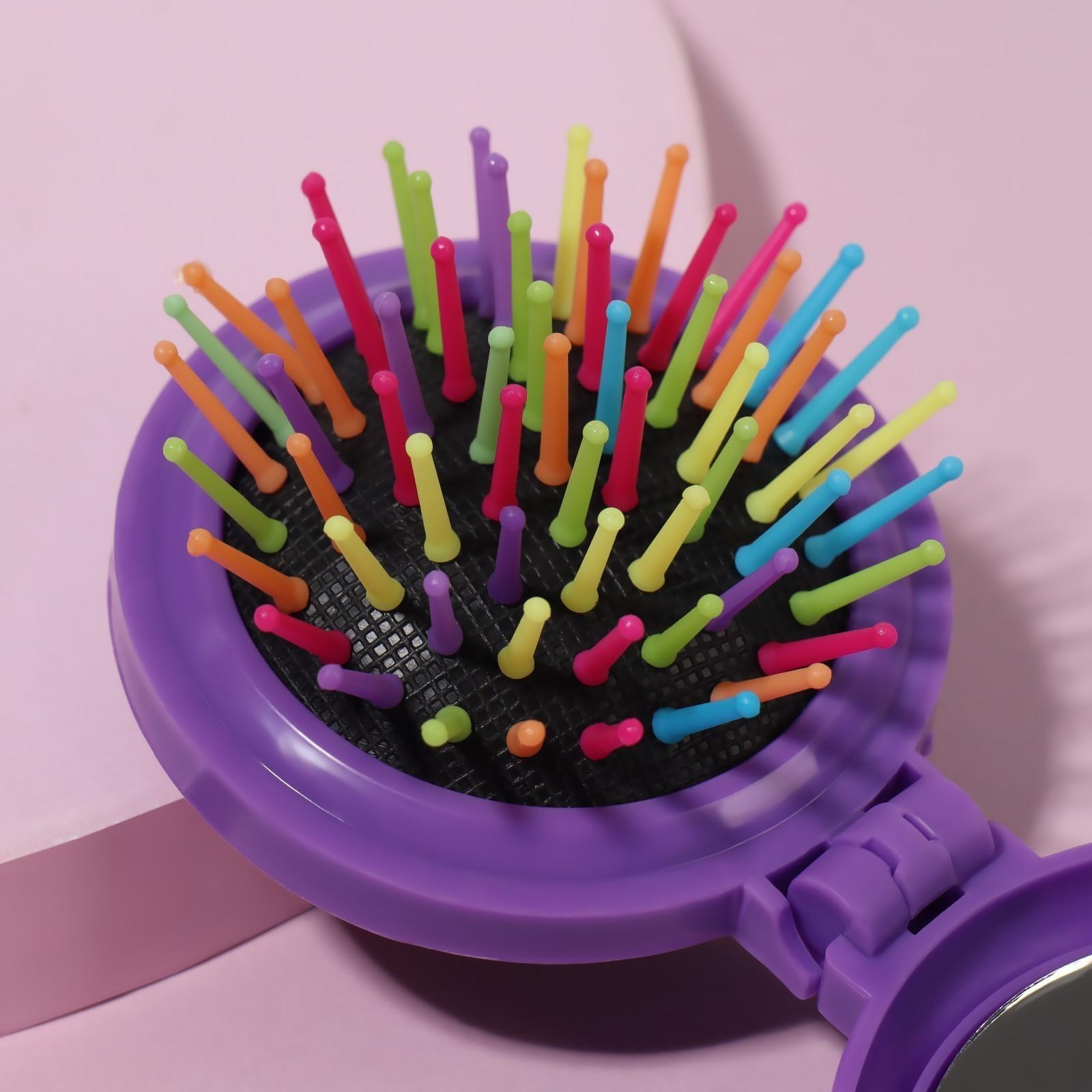 Расчёска массажная, складная, с зеркалом, d = 6 см, цвет МИКС