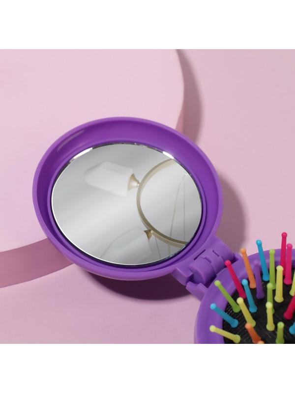Расчёска массажная, складная, с зеркалом, d = 6 см, цвет МИКС