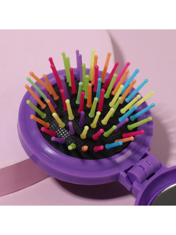 Расчёска массажная, складная, с зеркалом, d = 6 см, цвет МИКС