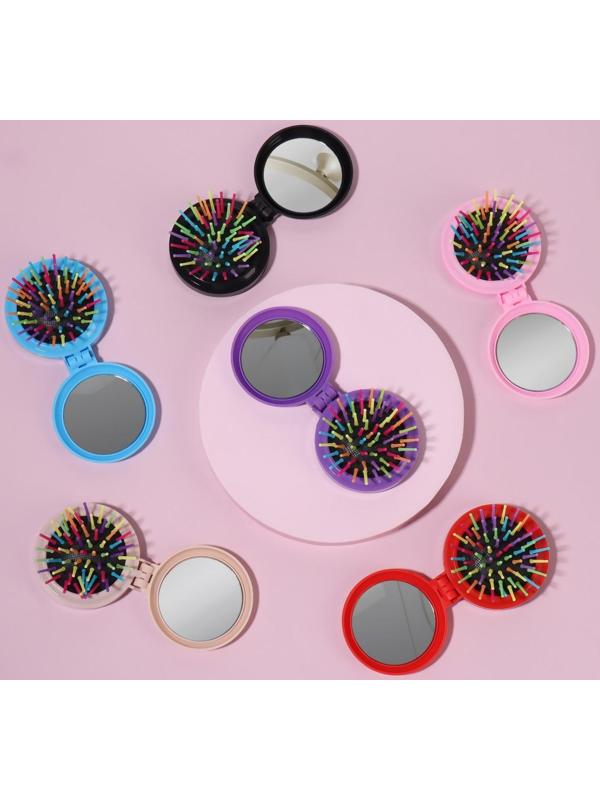 Расчёска массажная, складная, с зеркалом, d = 6 см, цвет МИКС