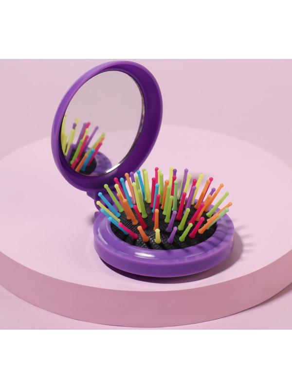 Расчёска массажная, складная, с зеркалом, d = 6 см, цвет МИКС