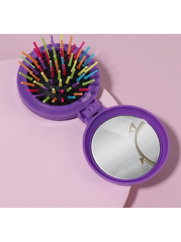 Расчёска массажная, складная, с зеркалом, d = 6 см, цвет МИКС