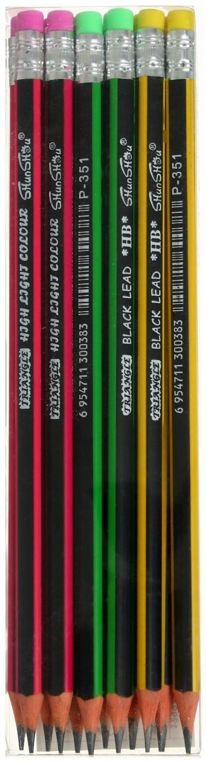 Карандаш чернографитный твёрдость НВ с ластиком, корпус треугольный, заточенный, МИКС