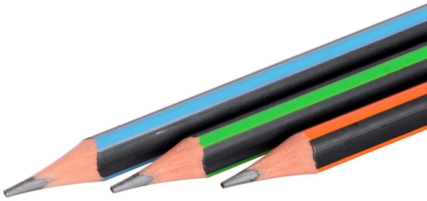 Карандаш чернографитный твёрдость НВ с ластиком, корпус треугольный, заточенный, МИКС