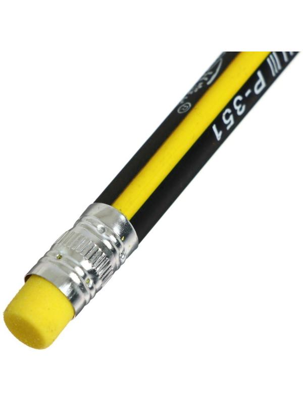 Карандаш чернографитный твёрдость НВ с ластиком, корпус треугольный, заточенный, МИКС