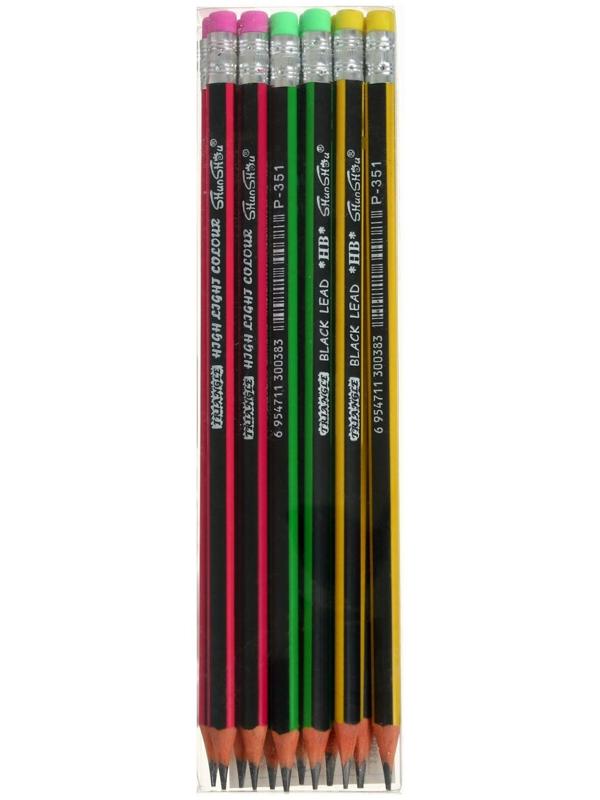 Карандаш чернографитный твёрдость НВ с ластиком, корпус треугольный, заточенный, МИКС