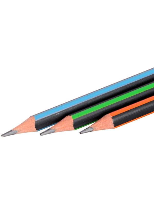 Карандаш чернографитный твёрдость НВ с ластиком, корпус треугольный, заточенный, МИКС