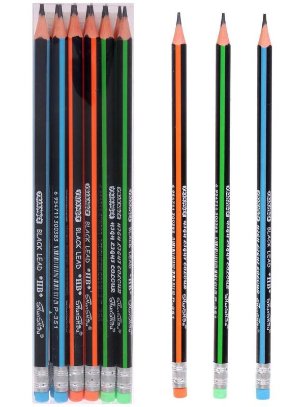 Карандаш чернографитный твёрдость НВ с ластиком, корпус треугольный, заточенный, МИКС