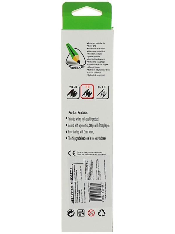 Карандаш чернографитный твёрдость НВ с ластиком, корпус треугольный, заточенный, МИКС