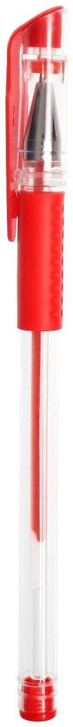 Ручка гелевая, 0.5 мм, стержень красный, прозрачный корпус, с резиновым держателем