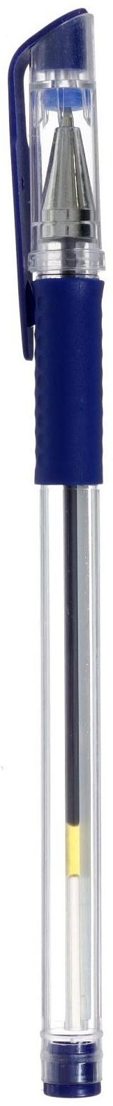 Ручка гелевая, 0.5 мм, стержень синий, прозрачный корпус, с резиновым держателем