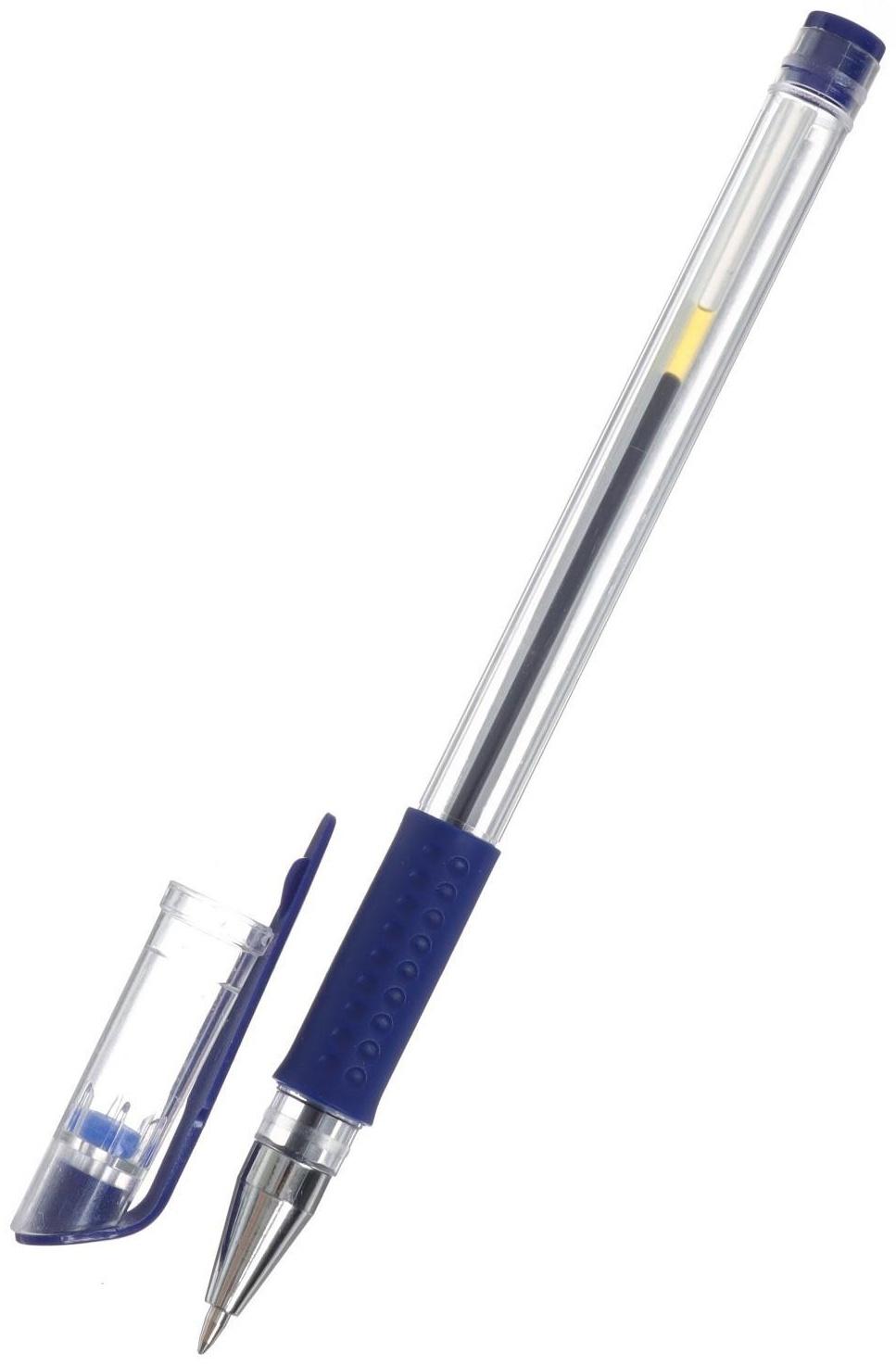 Ручка гелевая, 0.5 мм, стержень синий, прозрачный корпус, с резиновым держателем