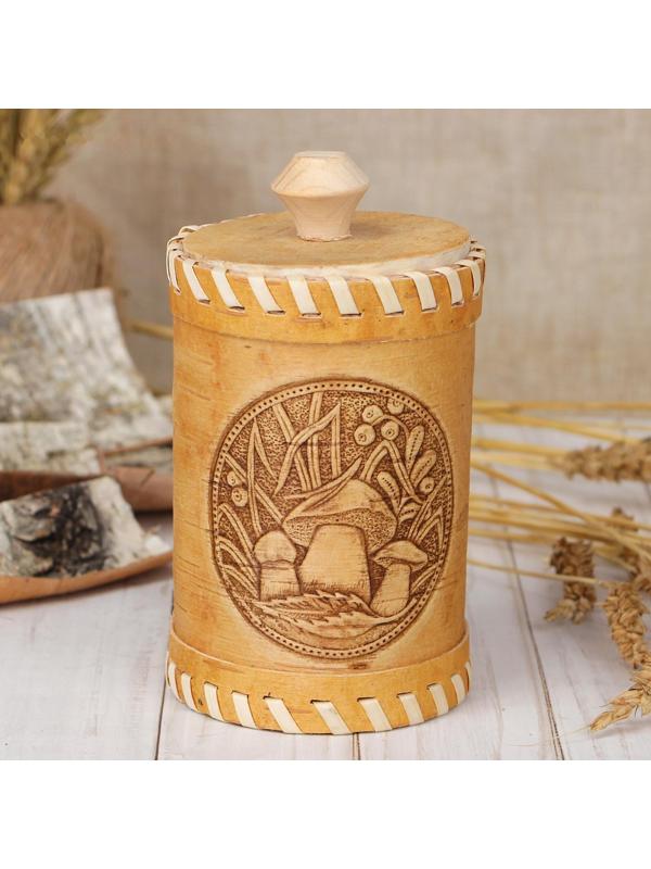 Туес «Грибочки», 8×8×14 см, береста