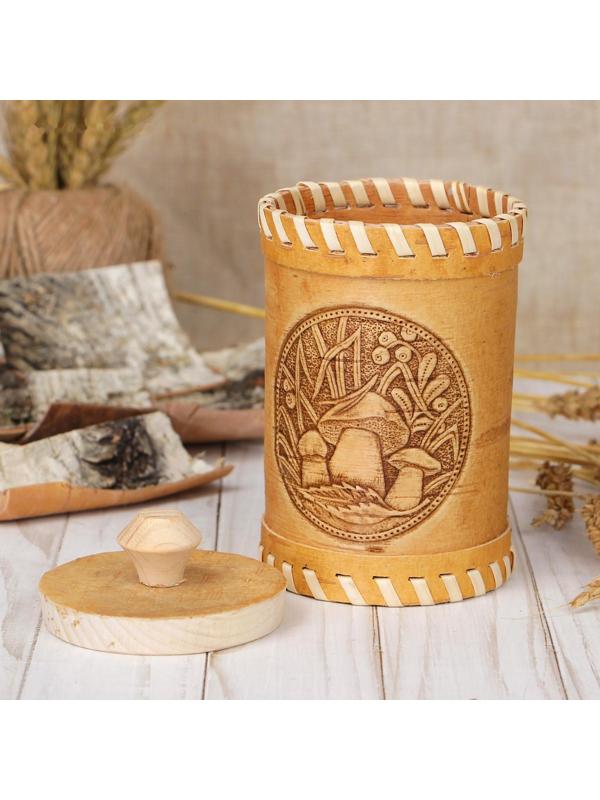 Туес «Грибочки», 8×8×14 см, береста