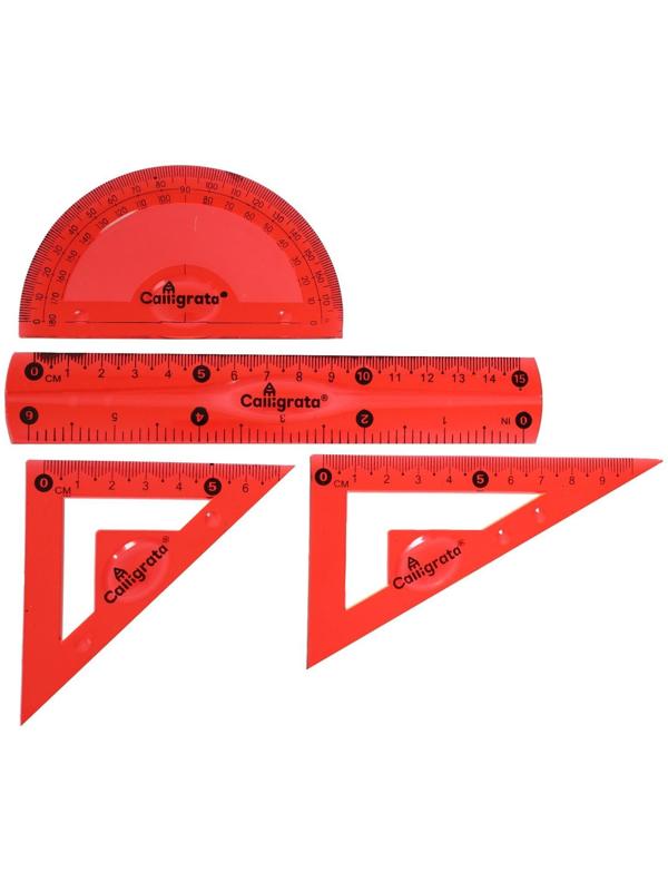 Набор геометрический, силиконовый, гибкий: линейка 15 см, 2 угольника, транспортир, МИКС