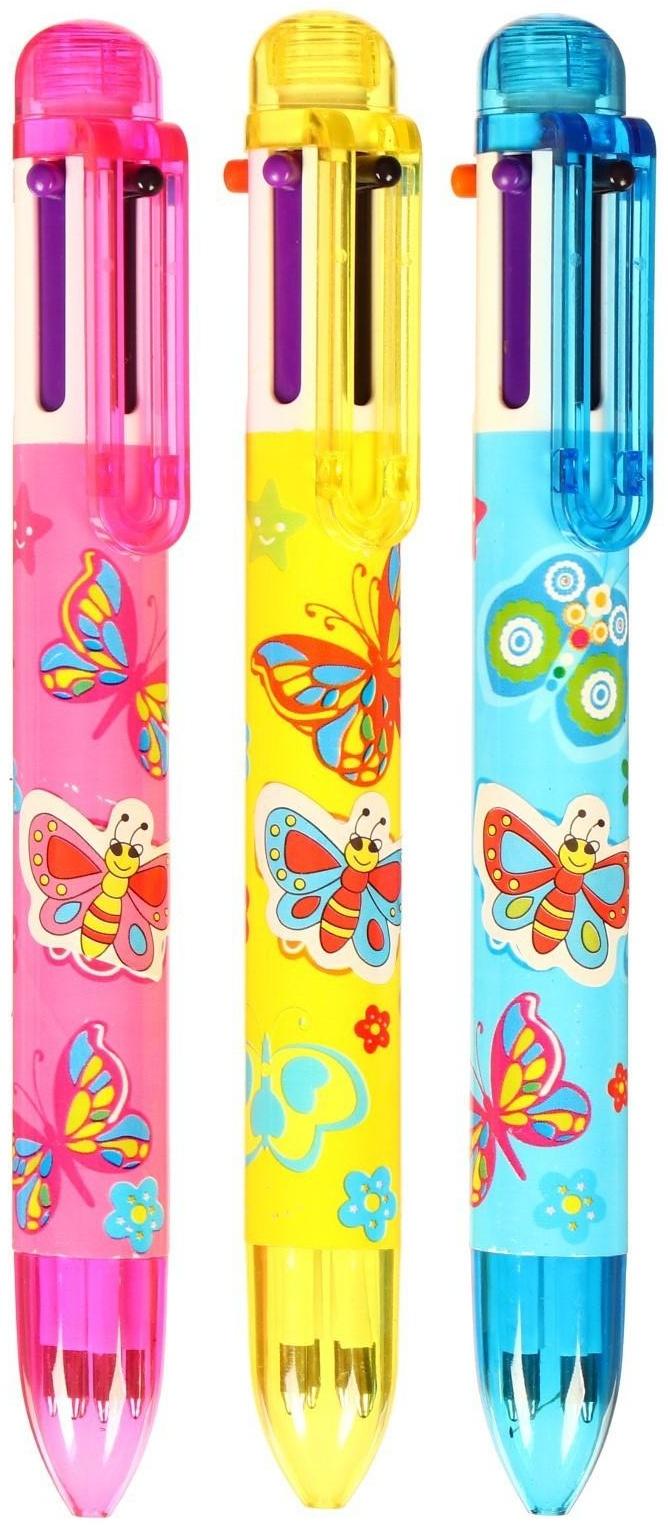 Ручка шариковая Calligrata, автоматическая, 6-ти цветная, с рисунком, МИКС