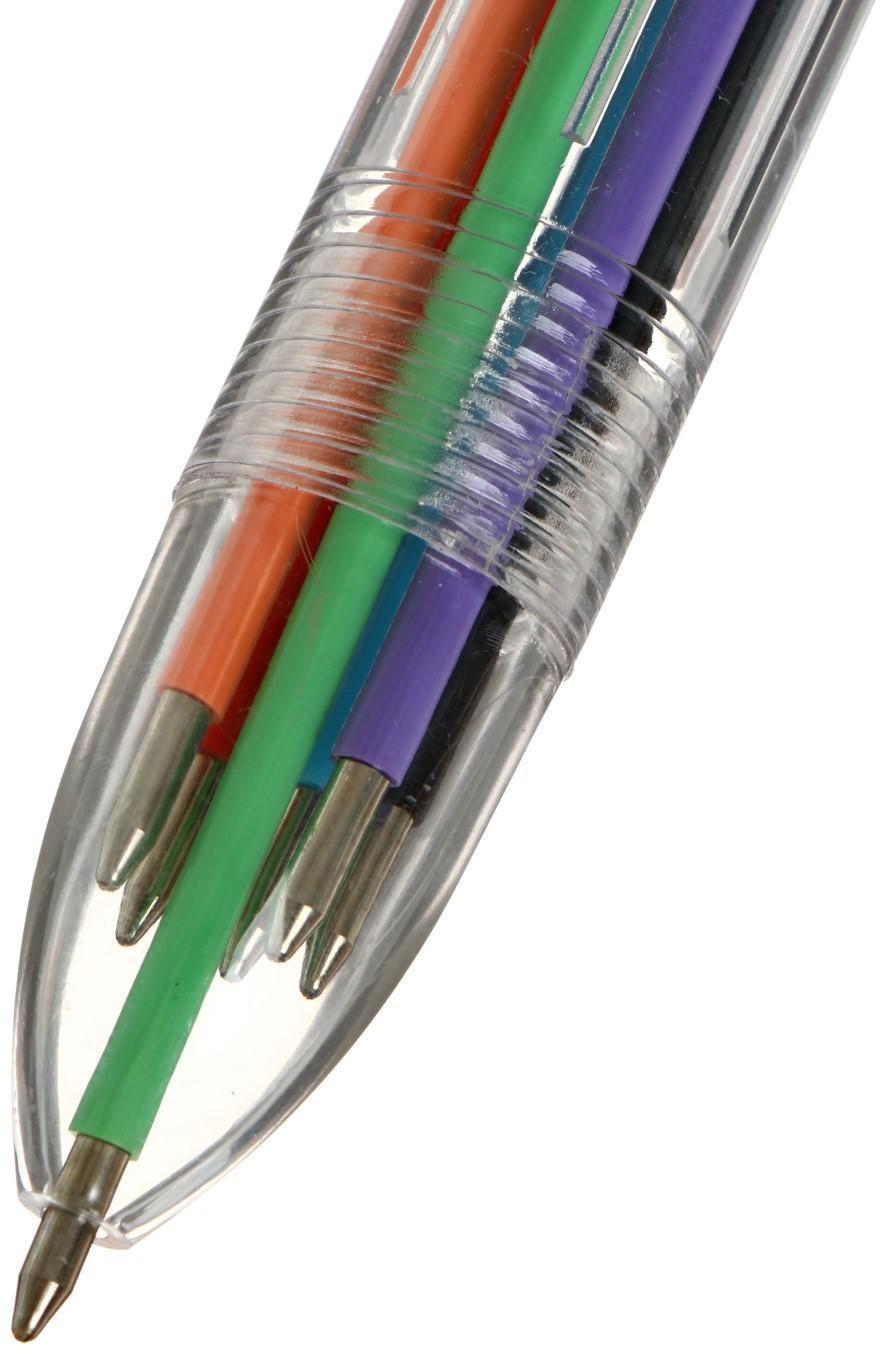 Ручка шариковая, автоматическая, 6-ти цветная, корпус прозрачный