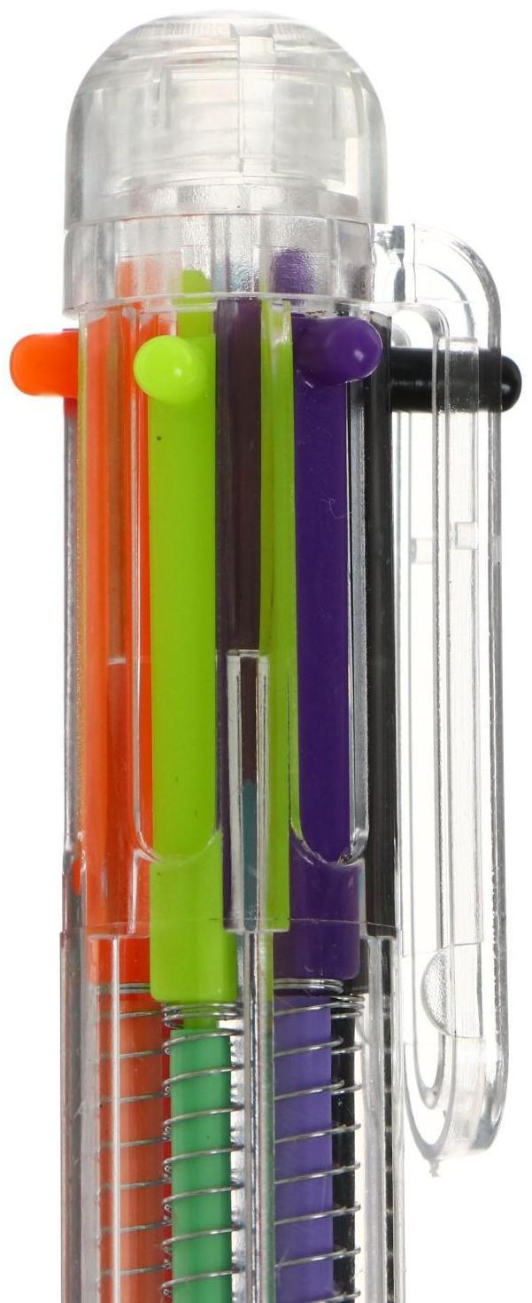 Ручка шариковая, автоматическая, 6-ти цветная, корпус прозрачный