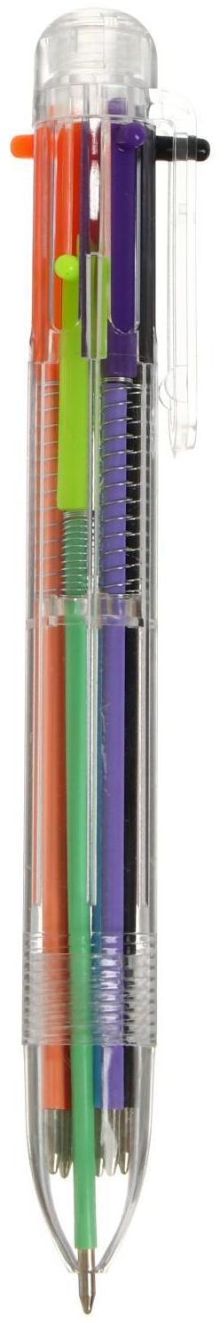 Ручка шариковая, автоматическая, 6-ти цветная, корпус прозрачный