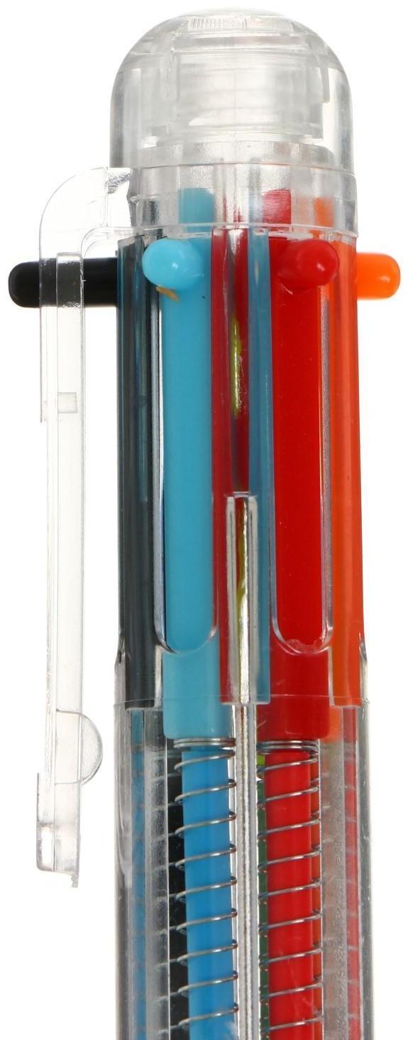 Ручка шариковая, автоматическая, 6-ти цветная, корпус прозрачный