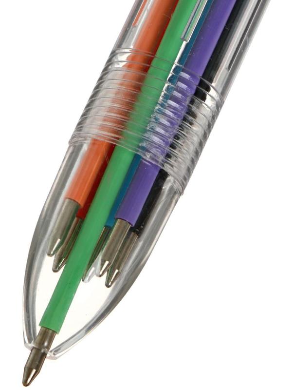 Ручка шариковая, автоматическая, 6-ти цветная, корпус прозрачный
