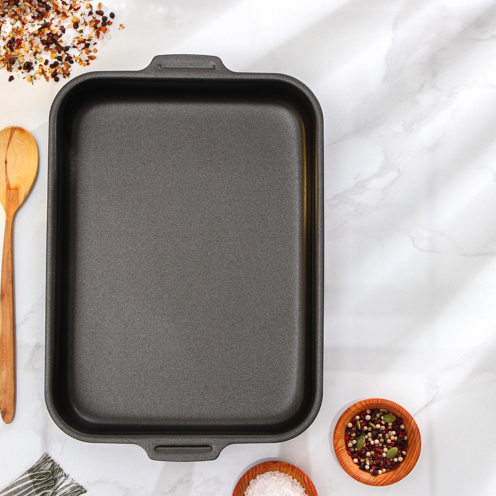 Набор противней с цельными ручками, без крышек, 2 предмета: 19×25 см, 23×30 см, антипригарное покрытие, цвет синий