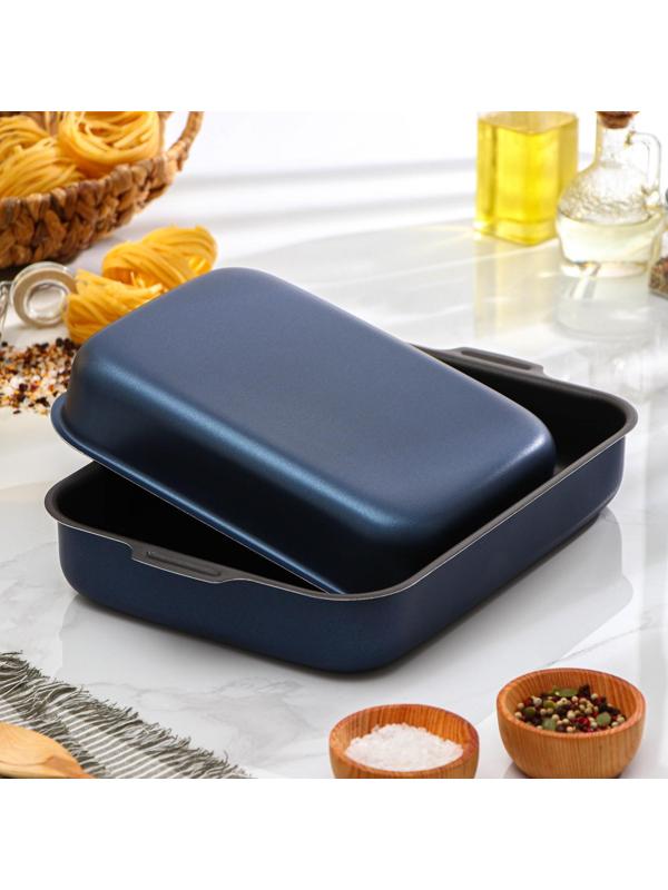 Набор противней с цельными ручками, без крышек, 2 предмета: 19×25 см, 23×30 см, антипригарное покрытие, цвет синий