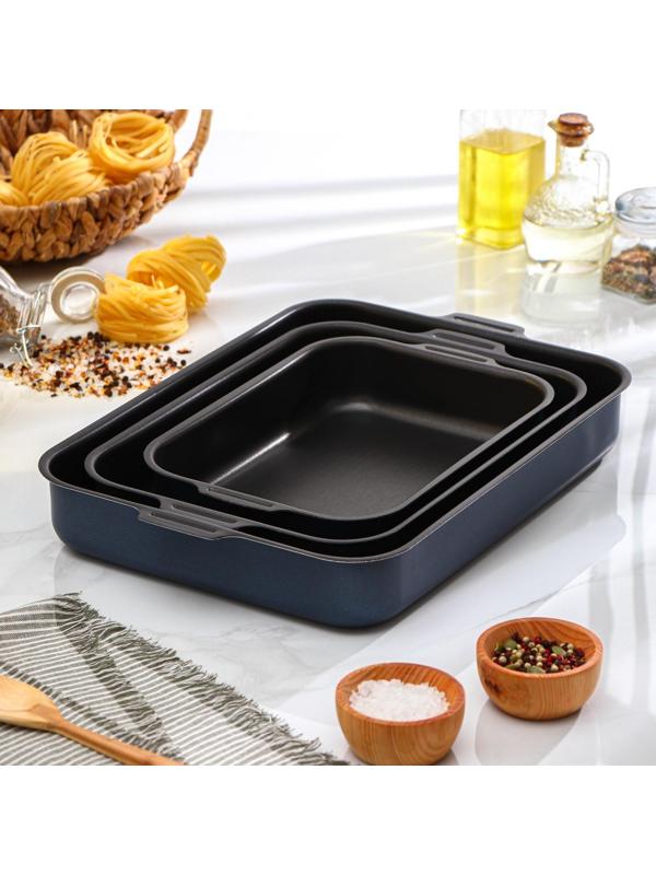 Набор противней «Лазоньера», 3 предмета: 19×25 см, 23×30 см, 27×35 см, антипригарное покрытие, цвет синий