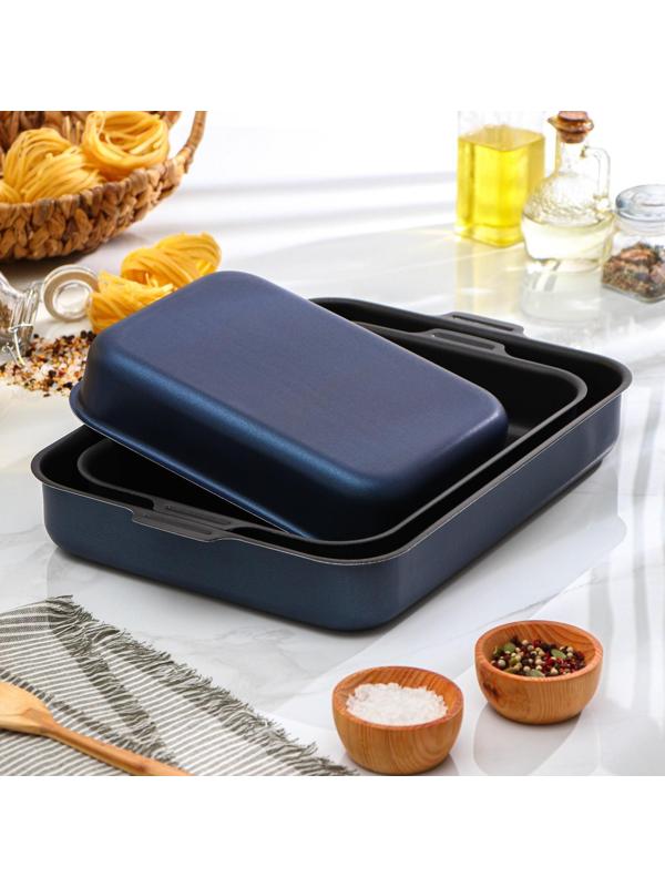 Набор противней «Лазоньера», 3 предмета: 19×25 см, 23×30 см, 27×35 см, антипригарное покрытие, цвет синий