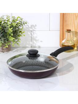 Сковорода «Хозяюшка», d=24 см, съёмная ручка, стеклянная крышка, антипригарное покрытие, цвет бордовый